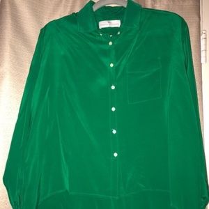 Amanda Uprichard Kelly Green High Low Silk Blouse